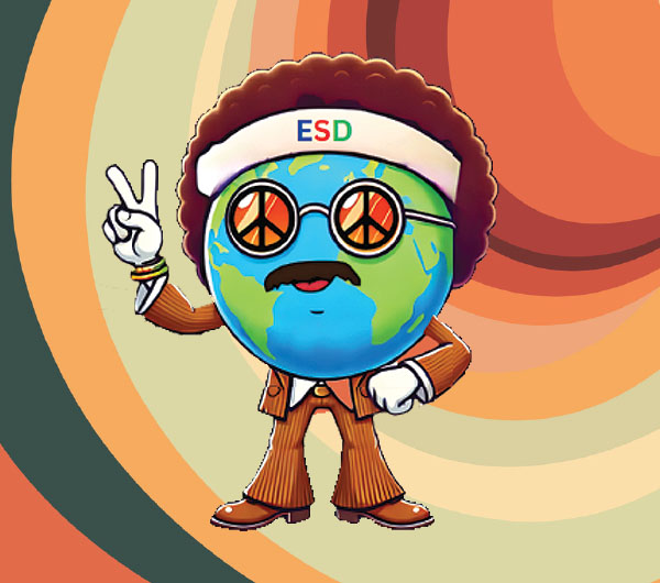 Earth as a hippi man doing peace sign