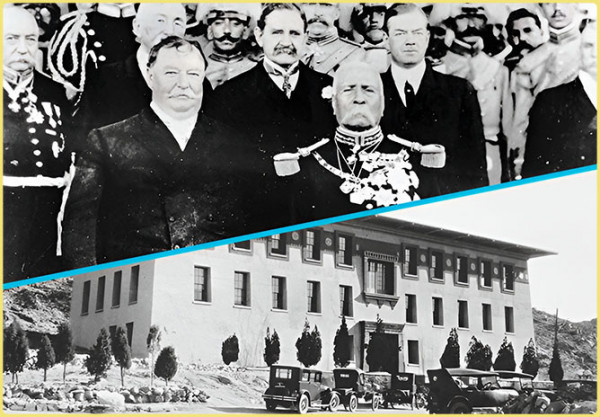 U.S. President William H. Taft and President Porfirio Diaz of Mexico and a photo of The State School of Mines and Metallurgy