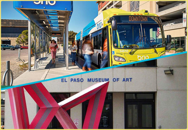 Sun Metro bus and El Paso museum of art building